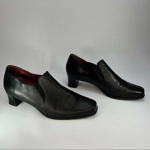 Kumfs Heels Ankle Boots Leather Black Slip Ons Black Comfy Dressy Office Career - Picture 2 of 16